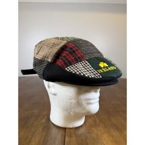 Vintage Irish Blessing Flat Cap Plaid Patchwork Wool Newsboy Hat Donegal Ireland